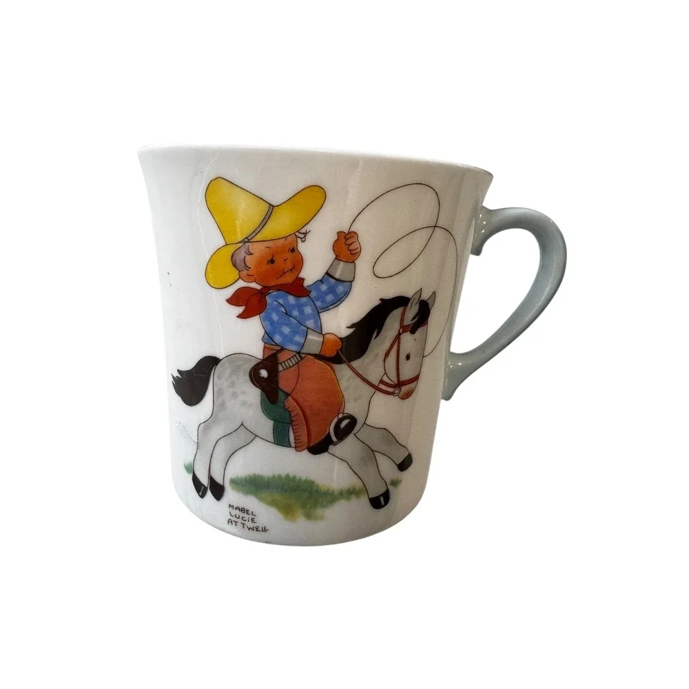 Vintage Mabel Lucie Attwell Cowboy James Childrens Dinnerware Set Plate Bowl Mug